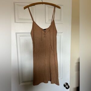 Ribbed Tan Lace Up Skater Dress